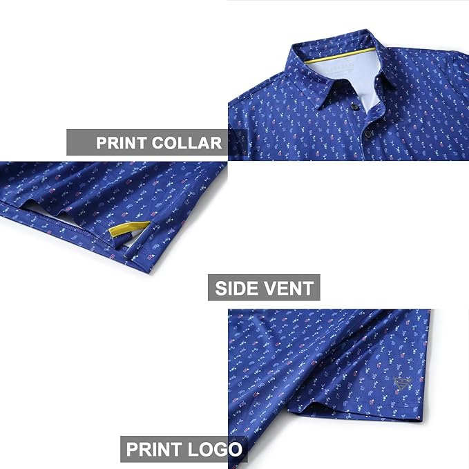 Golf Shirts for Men Dry Fit Short Sleeve Print Performance Moisture Wicking Polo Shirt