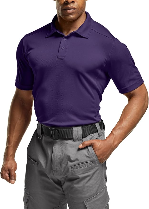 CQR Men's Polo Shirts, Tactical Short Sleeve Golf Performance Shirts, Lightweight Dry Fit UPF 50+ Pique
