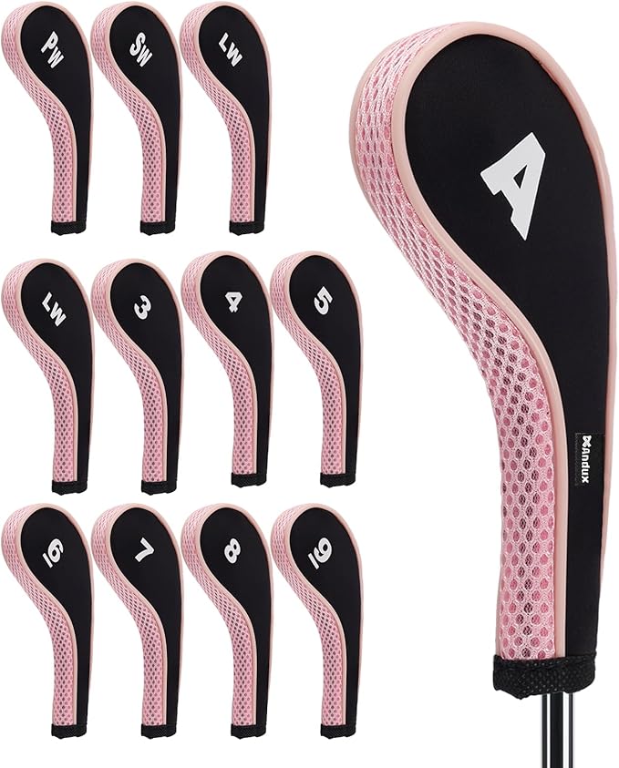 Andux Number Print Golf Iron Club Head Covers Long Neck with Zipper 12pcs/Set