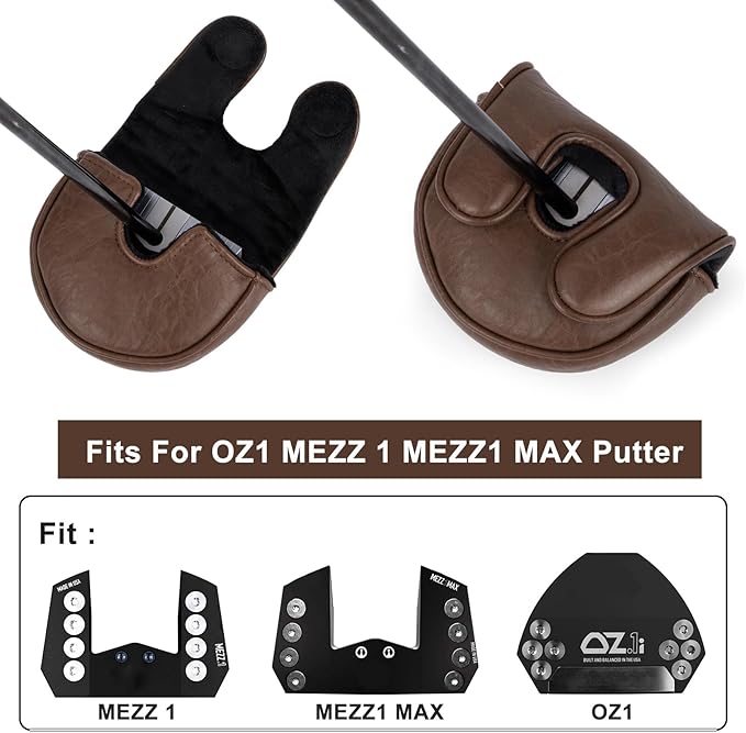 Golf Mallet Putter Covers, Magnetic Closure Brown Premium Leather Mallet Putter Headcovers Fits for Golf OZ1 MEZZ 1 MEZZ1 MAX Putter