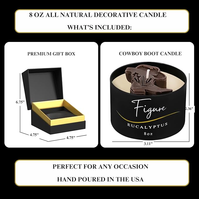 Cowboy Cowgirl Western Themed Eucalyptus Scented Candle | Organic Soy & Beeswax Blend | 100% Beeswax Wick | Handcrafted in USA | All Natural | Aromatherapy | Premium Gift Box