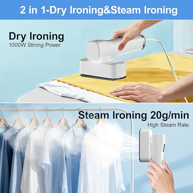 Steamer for Clothes, Handheld and Portable with 15-Second Heat-Up, 2-in-1 Steamer & Iron with Smart Touch Operation and 4 Modes, Suitable for All Fabrics, Ideal for Home & Travel