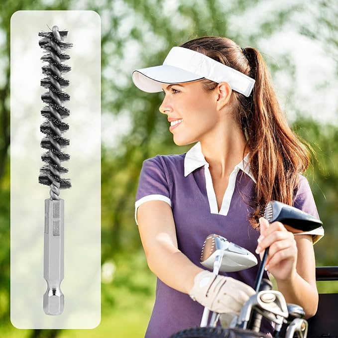 4 PCS Golf Club Cleaning Brush Set - Stainless Steel Golf Clubs Head & Hosel Brush with 1/4" Hex Shank Brass Hosel Wire Brush - Electric Drill Wire Brush Tool for Deep Cleaning Wood and Iron Debris
