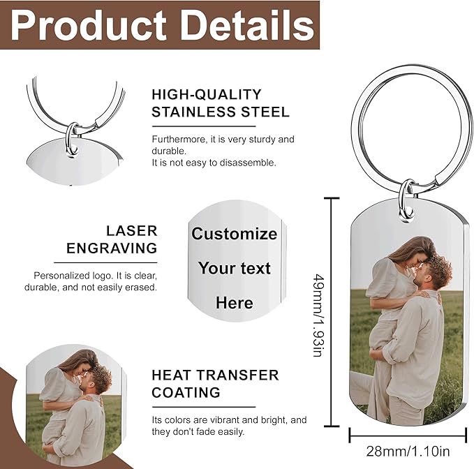 Custom Keychains with Picture Personalized Photo Logo Text Customized Key Chain for Boyfriend Dad Men Women Gifts