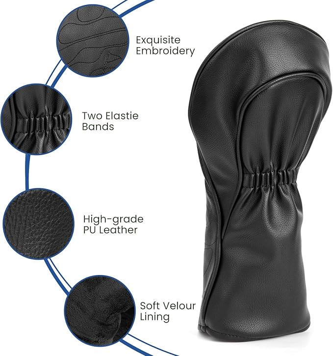 Golf Club Head Covers 3 Wood Headcover Set Premium Leather for Woods, Driver Fairway(FW) Wood Hybrid(UT) with Number Tags 4pcs & 1pcs