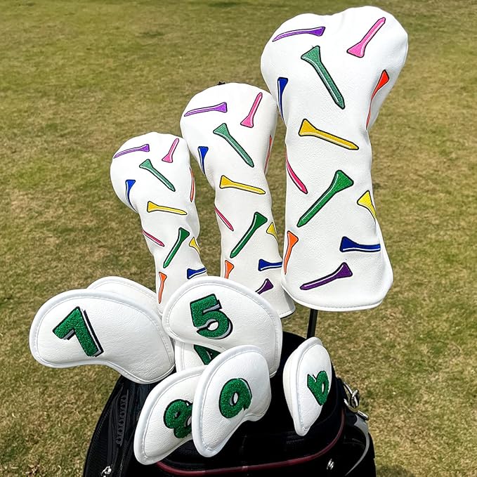 1 Pcs Montela Golf Club Covers,Colorful Birdie Tee 3 Wood Headcover Driver Headcover Fairway Wood Head Covers Hybrid Headcover Leather Golf Head Covers for Odyssey Scotty Cameron Taylormade