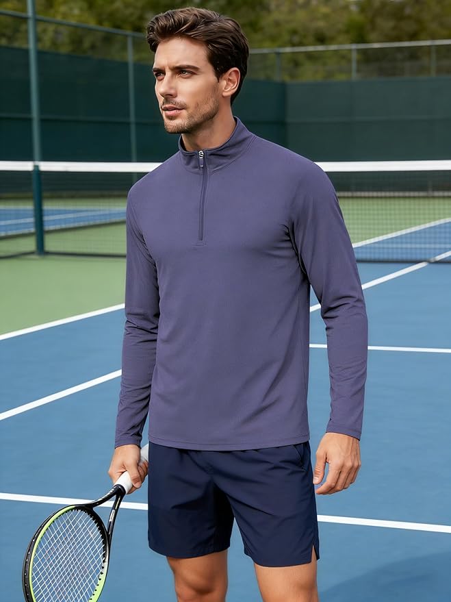 Mens Long Sleeve Shirts Quarter Zip Pullover UPF 50+ Sun Protection Wicking Moisture Workout Running Casual Athletic Tops