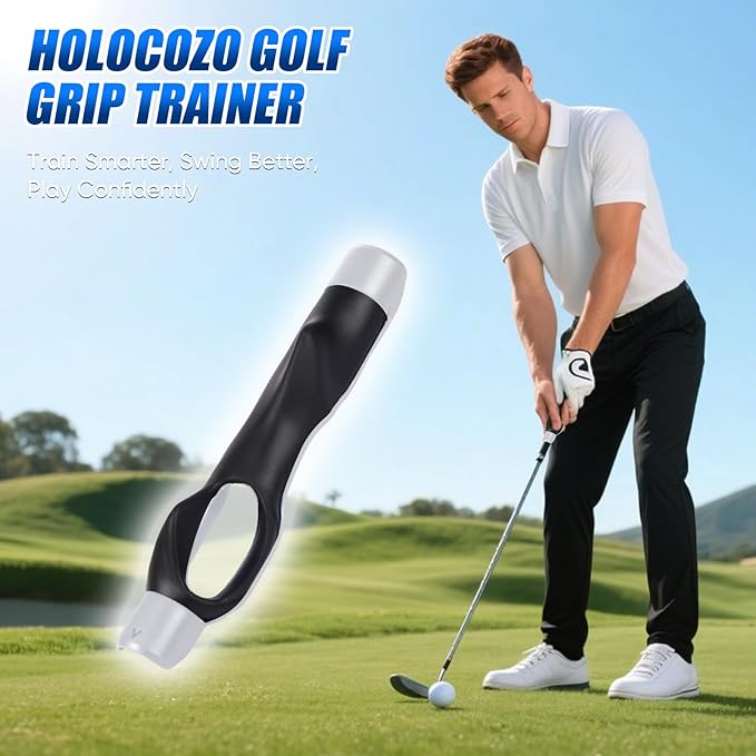 Golf Grip Trainer for Right & Left Hand, Swing Training Aid for Correct Hand Position, Anti-Slip Golf Grip Attachment, Muscle Memory Golf Practice Tool for Beginners & Pros