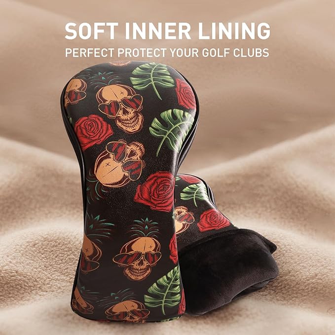 FINGER TEN Golf Club Head Covers for Woods Driver Fairway Hybrid with Interchangeable Number Tag 1 3 5 Premium Leather Headcovers for Women Men