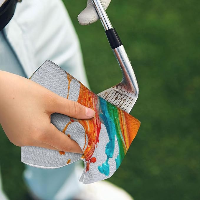 Funny Golf Towel with Carabiner Clip 24"x16" Orange Gray Cool Design Golf Towels for Golf Bags Microfiber Waffle Grey Golf Rag for Disc Balls Clubs Golfs Accessories for Men Women Dad