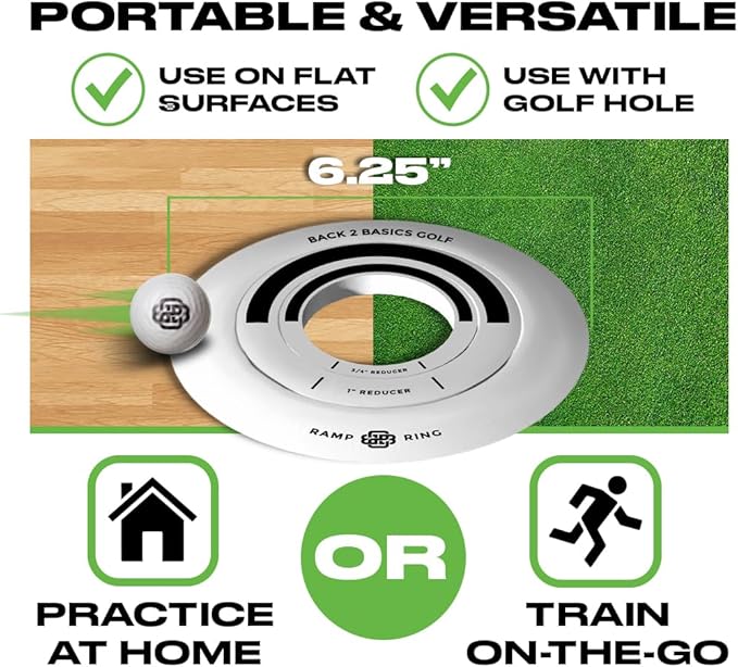 BACK 2 BASICS Golf Putting Rings 3-Piece Set, Golf Tool for Putting Practice Indoor and Outdoor, Ramp Ring & Hole Reducers for Precision Training, Accuracy Drills at Home, Office & Backyard Setups