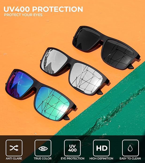 KALIYADI Polarized Sunglasses for Men and Women, Mens Sun Glasses with UV Protection for Driving Fishing Golf (3 Packs)