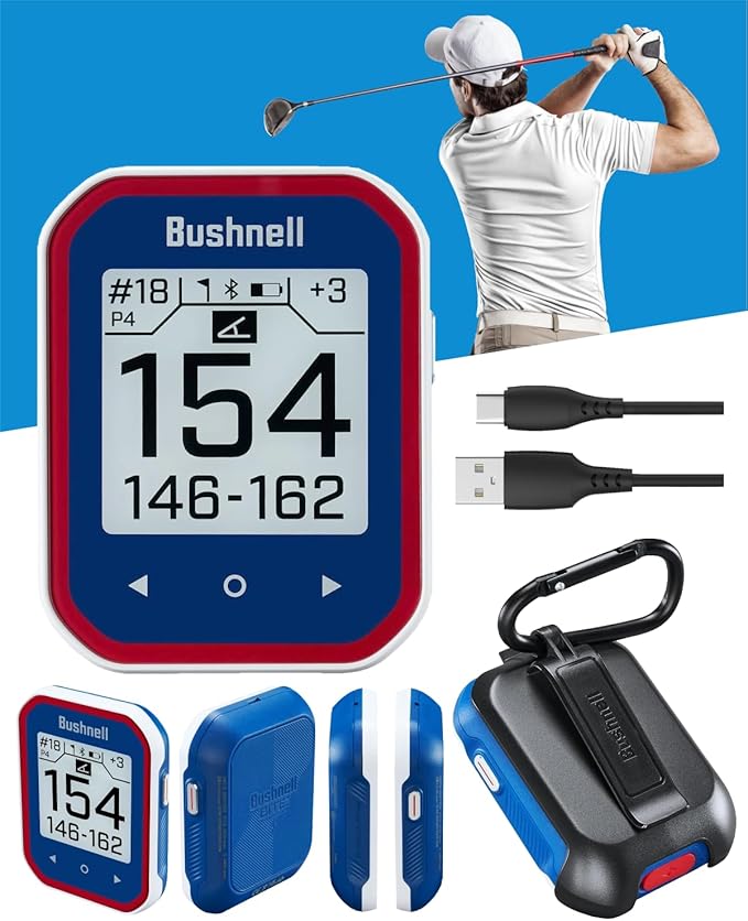 Bushnell Phantom 3 Slope Golf GPS Rangefinder (Blue) with BITE Magnetic Mount and GreenView with Slope-Adjusted Distances, 38,000+ Courses, Auto Hole Advance with Wearable4U Cleaning Cloth Bundle