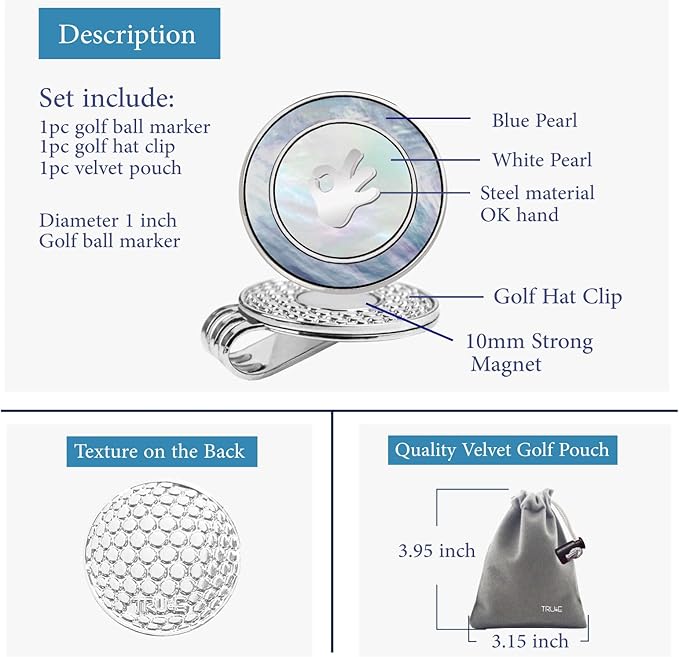Golf Ball Marker Hat Clip with Pearl Ball Marker, Golf Gifts, Golf Accessories, Golf Ball Markers for Women