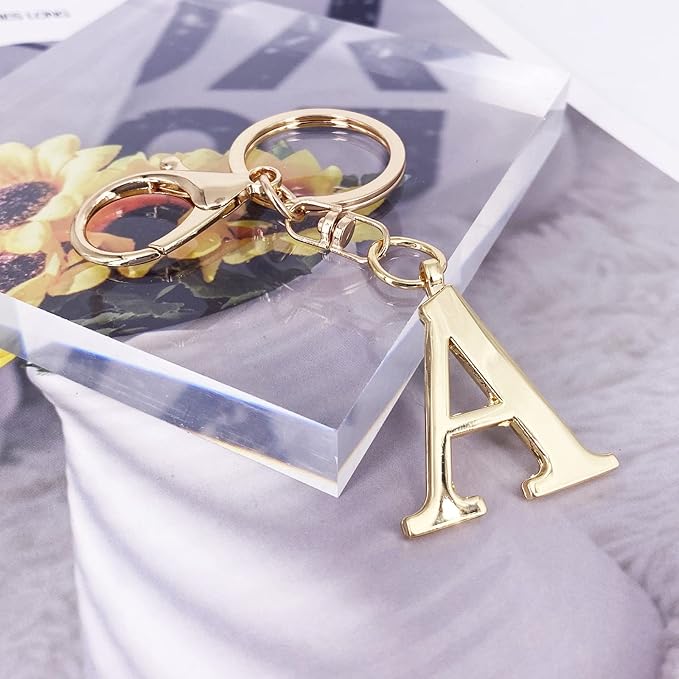 LAXPICOL Gold Letter A-Z Keychain for Women Bag Charms Purse Charms For Handbags Metal Alphabet Initial Letter Keychain