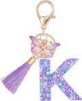 Suweibuke Colourful Cute Initial Letter Keychains for Women Girls with Tassel Butterfly, Charm for Purse Handbags Backpacks