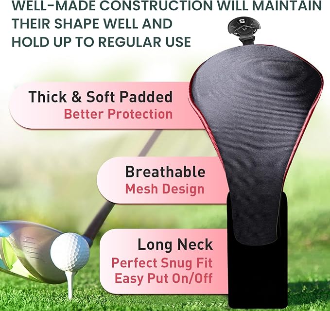 FINGER TEN Golf Club Head Covers for Hybrids Long Headcover Interchangeable Accessories for Ultimate Club Protection
