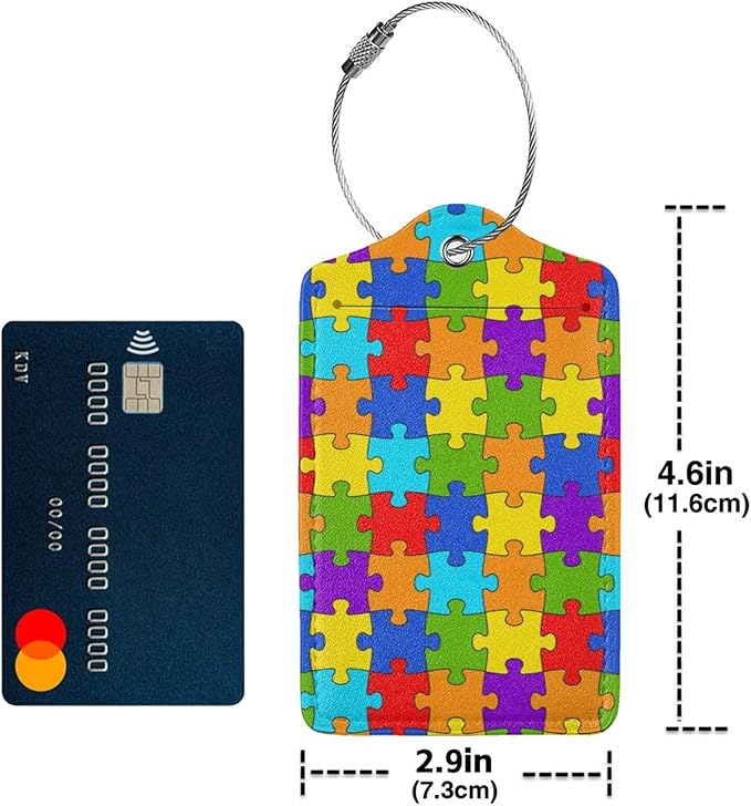 Puzzles 2 Pcs Luggage Tags for Suitcase Privacy Cover Id Label with Stainless Steel Loop and Address Card Travel Bags Autism Awareness