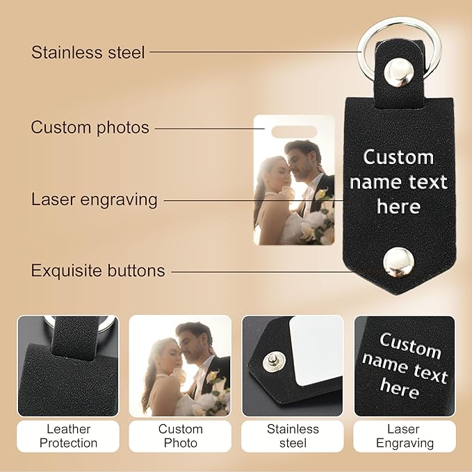 Custom Keychains with Picture Personalized Photo Logo Text Customized Key Chain for Boyfriend Dad Men Women Gifts