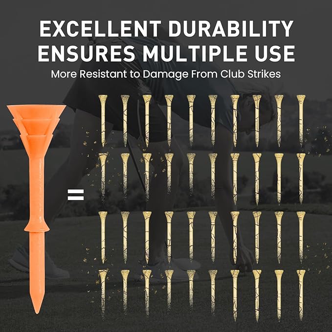 Golf Tees Plastic 3 1/4 inch Unbreakable 30 Pack with Pouch Bag, Durable Stable Available 83 mm Long Tee for Golfer Practice