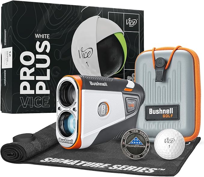 Bushnell Golf Tour V6 Shift Laser Rangefinder with Vice Balls | Slope Compensation, PinSeeker, Magnetic Mount, 1300 YD Range, 6X Magnification | Signature Series Golf Towel