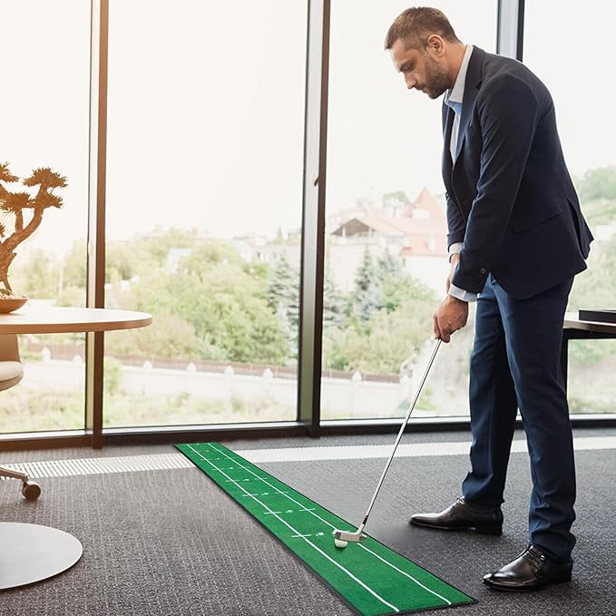 Golf Putting Mat Indoor & Outdoor Professional Golf Practice Putting Green Mat with Distance Marker Anti Slip Backing Golf Training Accessories Portable Matt