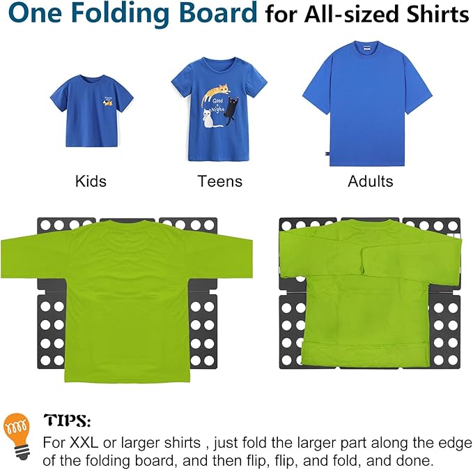 Geniusidea Shirt Folding Board T Shirt Folder for Adults Laundry Room Adjustable PP Plastic Folding Board Easy to Fold Clothes into a Uniform Size, Black
