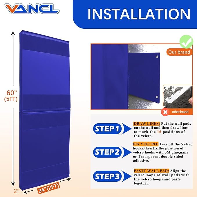 Gym Padding Wall Pads for Gym Wall Mats Basketball Wall Padding 2" Thick Foam Gym Wall Pad for Kids Wall Pad Protection, Waterproof Durable Wall Pads for Safety Colorful Wall Pad