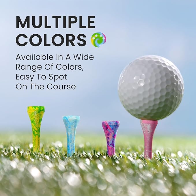 Amy Sport Colorful Golf Tees Wooden 3 1/4 2 3/4 Inch Value 18/72/180 Pack, Stylish Painted Bamboo Tees for Enhanced Visibility, Reduce Friction & More Stable Tees for Men Women