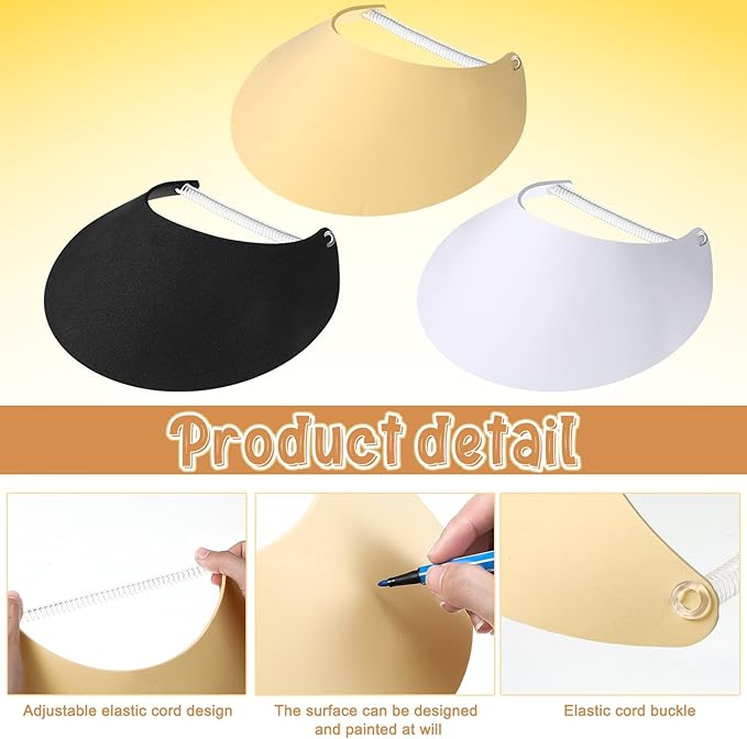 Vabean 3 Pcs Sun Visors for Women Solid String Sun Hat Fabric Foam Adjustable Soft Womens Golf Tennis Visor