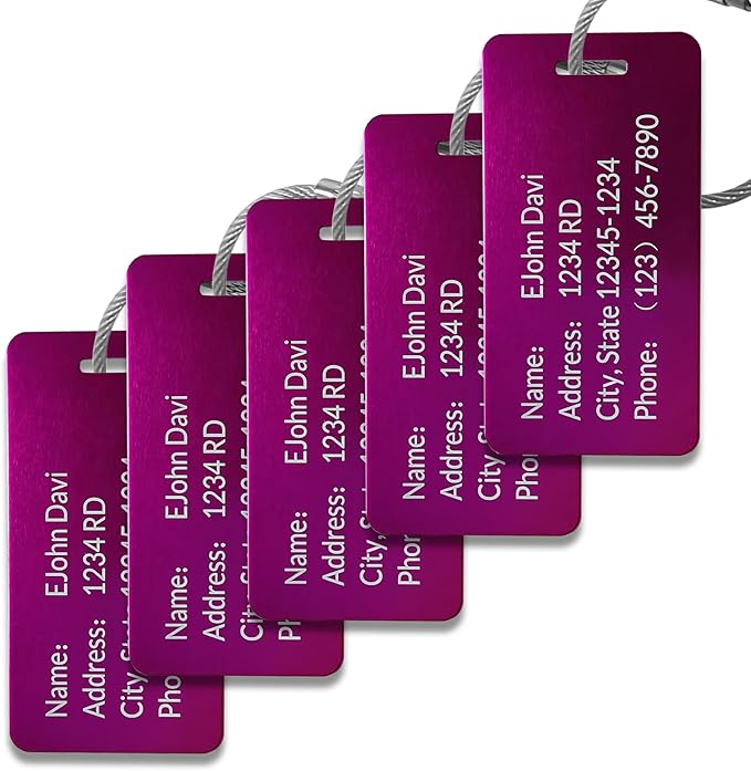 (5Pack) Custom Personalized Luggage Tags-Customized Unique tag for Suitcase Backpack Travel,Bags (Wine red (3.8×2))