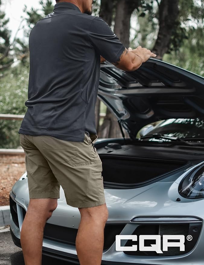 CQR Men's Polo Shirts, Tactical Short Sleeve Golf Performance Shirts, Lightweight Dry Fit UPF 50+ Pique