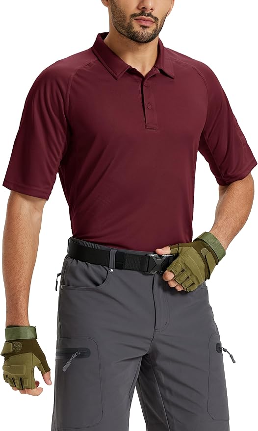 TACVASEN Men's Polo Shirts Short Sleeve Golf Polos Dry Fit UPF 50+ Performance Tactical Collared Hiking Shirt