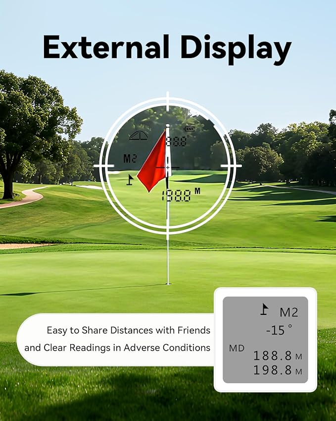 Golf Rangefinder with Slope, 1200 Yards Laser Range Finder Golfing with External Screen, Flag Pole Locking Vibration, 6X Magnification, Golf Accessories for Men