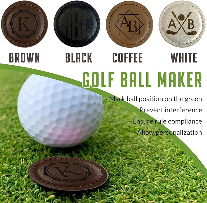 ubjva Custom Leather Golf Ball Marker Personalized Magnetic Golf Accessories for Men Gifts for Golfers