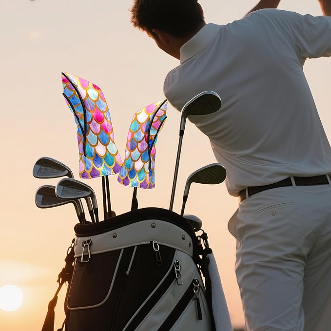 Golf Club Head Cover Brown Western Cow Print Golf Club Covers for Driver & Fairway Wood, Waterproof Leather Driver Headcovers Fairway Wood Cover for Women & Men