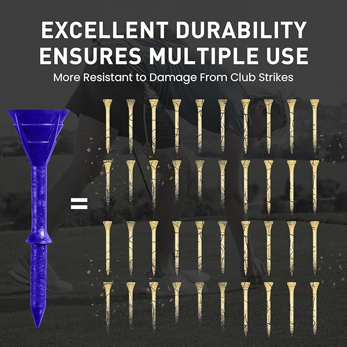 Golf Tees Plastic 3 1/4 inch Unbreakable 30 Pack with Pouch Bag, Durable Stable Available 83 mm Long Tee for Golfer Practice