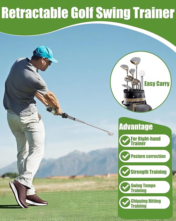 Retractable Golf Swing Training Aid, Golf Grip Trainer for Strength & Tempo Training for Chipping Hitting, Warm Up Golf Training Equipment & Golf Accessories