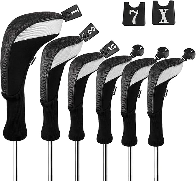 Andux 6pcs/Set Golf Club Head Covers Woods Drivers Fairway Hybrid Set Long Neck (3 Hybrid + 3 Woods)