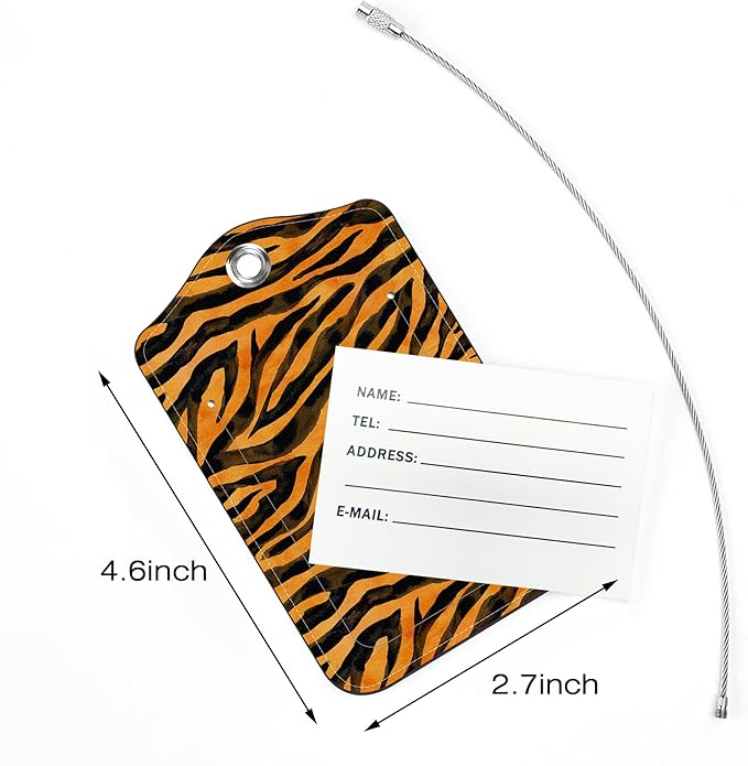 2 Pack Luggage Tags for Suitcase,Tiger Print PU Leather Luggage Tags with Privacy Cover Name Address Labels and Steel Ring,Creative Travel Accessories for Men and Women