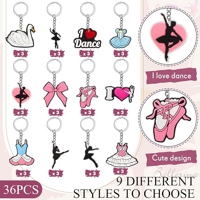 Batiyeer 36 Pack Dance Keychains Bulk Party Favors Sports Ball Key Chains Funny Keyring Gifts for Women Men Birthday Supplies