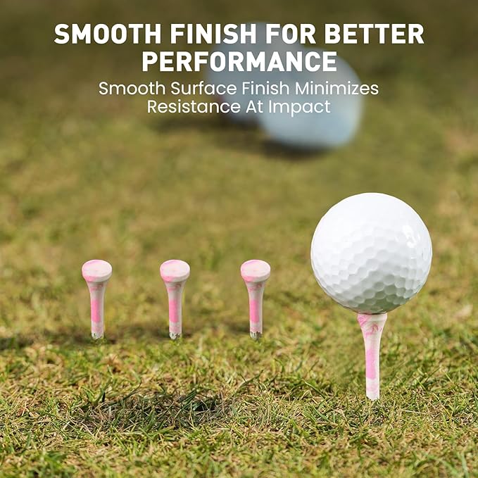 FINGER TEN Golf Tees Stylish Bamboo Wooden Coloured Painted Value 100 Pack, Durable 3 1/4 2 3/4 1 1/2 Inch Long Short Tee, Cool Style Purple Pink Green Enhanced Visibility for Men Women