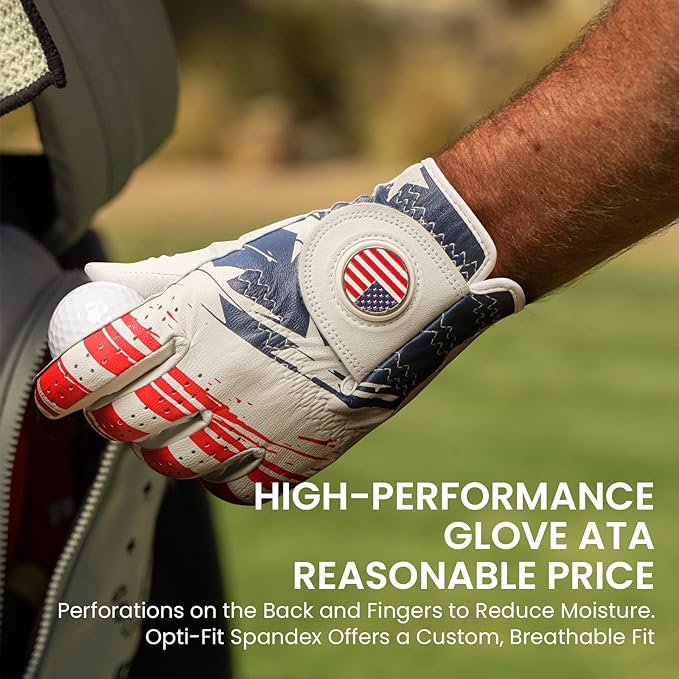 Golf Gloves Men All Premium Cabretta Leather 1 Pack with 2 Ball Marker, Mens Golf Glove Right Handed Golfer Left Hand All Weather Grip, Fit Size Small Medium ML Large XL