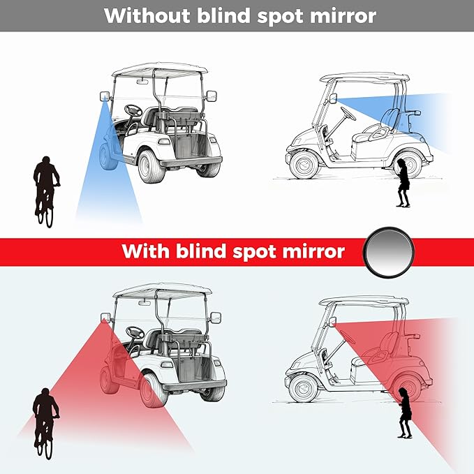 10L0L Golf Cart Mirror Universal for Yamaha, Club Car, EZGO, No Drilling Extra Large Side Rear View with Blind Spot Mirror Folding Adjustable 180 Degree