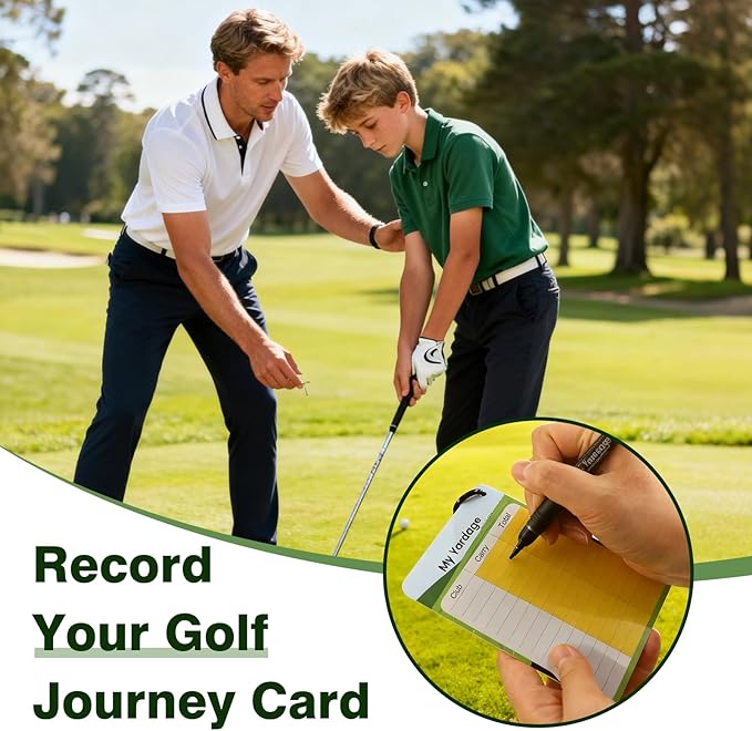 2 Pcs Golf Club Distance Card, Waterproof Golf Club Range Chart & Yardage Guide, Quick Reference Golf Accessory with Clip for Men Beginners & Golfers