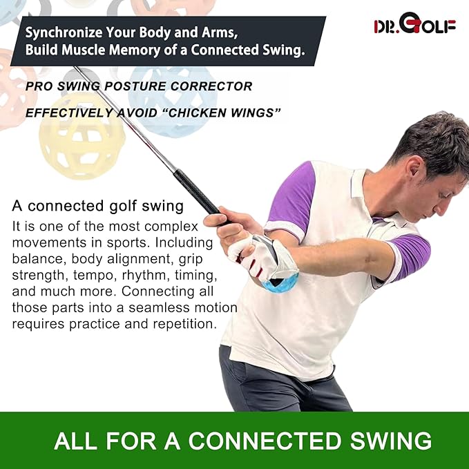 Golf Swing Trainer Aids & Tool - Patented Swing Training Ball to Correct Chicken Wing & Improve Accuracy | PGA Recommended Practice Equipment for Men & Women