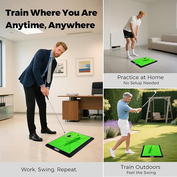 Golf Hitting Mat – Practice Mat with Swing Path Feedback & Impact Detection – Indoor/Outdoor Use – Golf Swing Trainer for Home Training – Gift for Golfers, Beginners & Pros