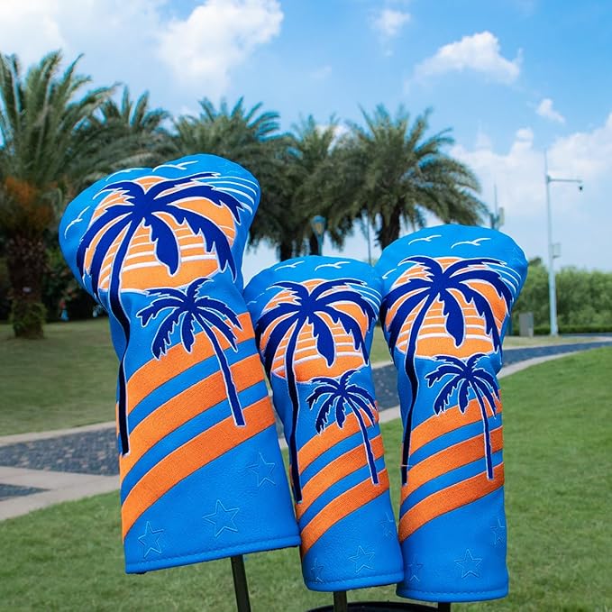 Montela Golf Club Covers Summer Coconut Tree Golf Putter Cover Driver Cover Fariway Wood Headcover Hybrid Covers Mallet Putter Headcover Blade Golf Headcover for Most Brand