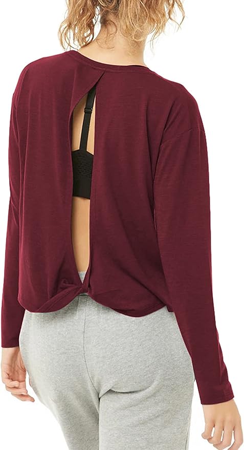Bestisun Long Sleeve Workout Shirts Yoga Dance Tops Open Back Athletic Clothes for Women
