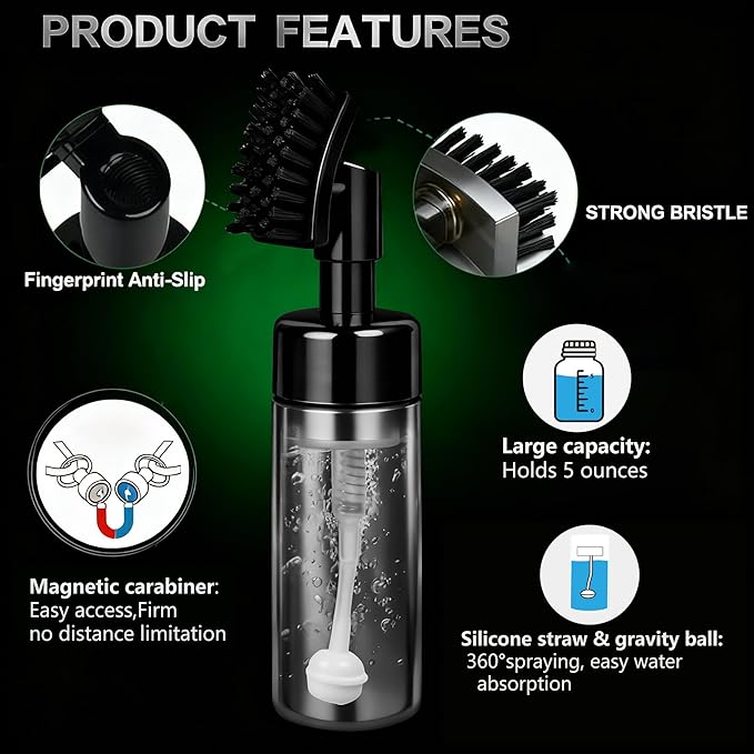 Golf Club Brush with Magnetic Clip & Water Sprayer - 5oz Capacity, Stiff Bristles for Deep Cleaning, Silicone Hose & Gravity Ball for Easy Use on Course